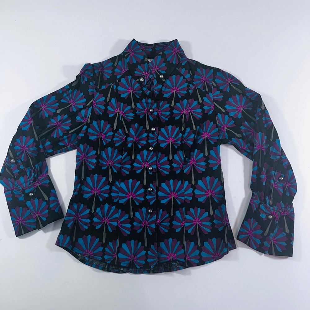 Vintage Andrea Fisher NYC Blouse XS Floral Geometric Button Front